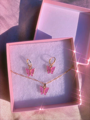 Purple Butterfly Acrylic Gift Set Earrings + Necklace Glo Babe 