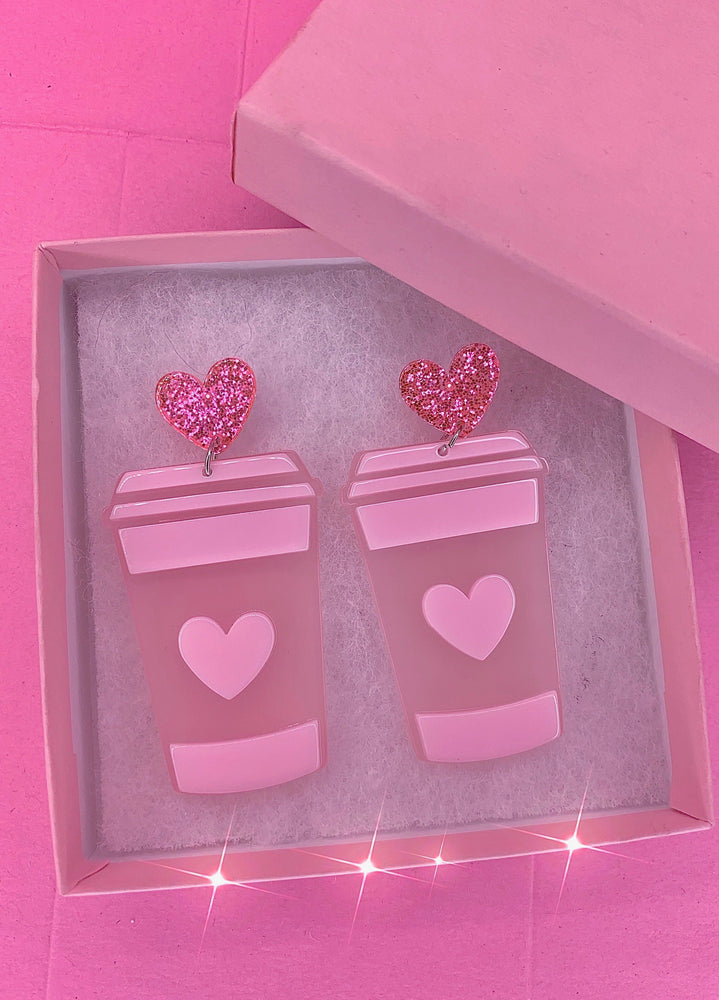 
            
                Load image into Gallery viewer, Love you a Latte’ Acrylic Coffee Cup Earrings Earrings Glo Babe 
            
        