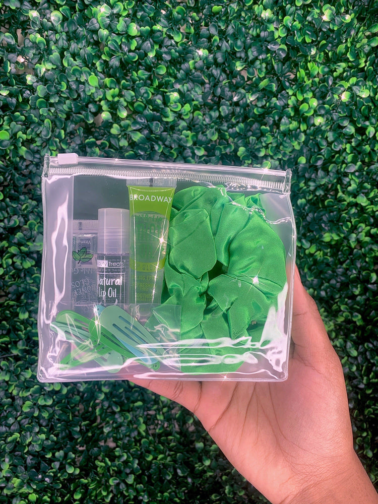 Color Rush✨ Makeup Bag Gloss + Scrunchie set Glo Babe Green 