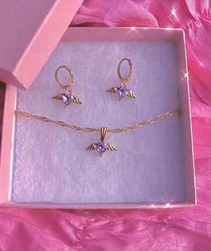 
            
                Load image into Gallery viewer, Angel Has Wings Amethyst Necklace + Earrings Set Glo Babe 
            
        