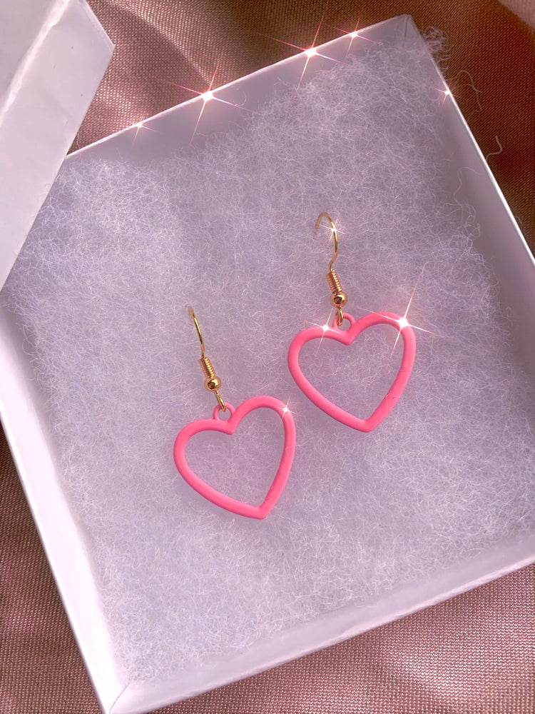 
            
                Load image into Gallery viewer, 90&amp;#39;s Babe Heart You Color Rush Earrings necklace Glo Babe Pink 
            
        
