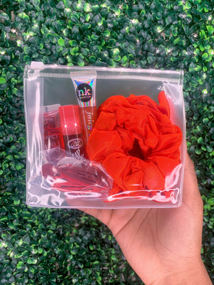 Color Rush✨ Makeup Bag Gloss + Scrunchie set Glo Babe Red 