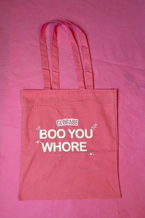 
            
                Load image into Gallery viewer, “Boo you whore” pink canvas tote bag💗☁️✨ Glo Babe 
            
        