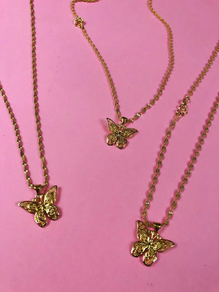 Treasure Chest Gold Jewelry 9999 Gold Pure Gold Butterfly Pendant/Necklace/Clavicle  Chain - Shop yuihsieh Necklaces - Pinkoi